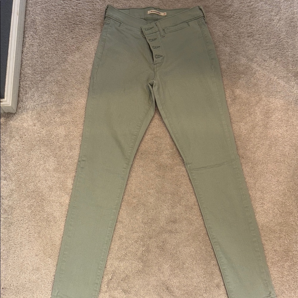 Light Olive Green High Rise Slim Fit Jeans